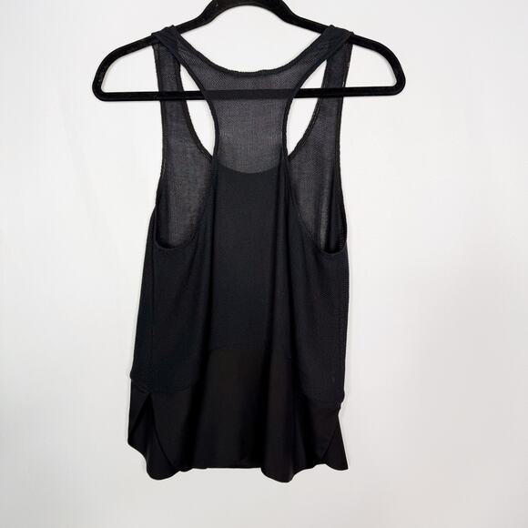Loeffler Randall Womens 2 Black Mesh Racerback Tank Top Mixed Media Cotton Silk - Picture 2 of 8